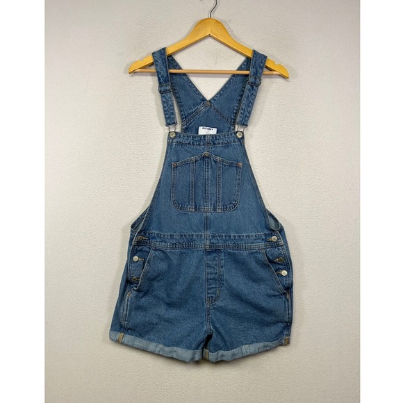 Old Navy Denim - Cottagecore Old Navy Women L Blue Denim Short Overalls Cuffed Bib Shortalls